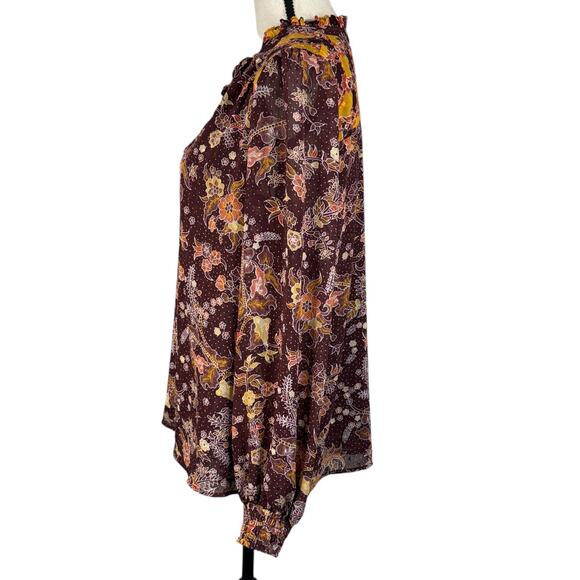 Maison d’Amelie Large Top Floral Lined Keyhole V-Neck Long Balloon Sleeves Mult - Picture 7 of 10